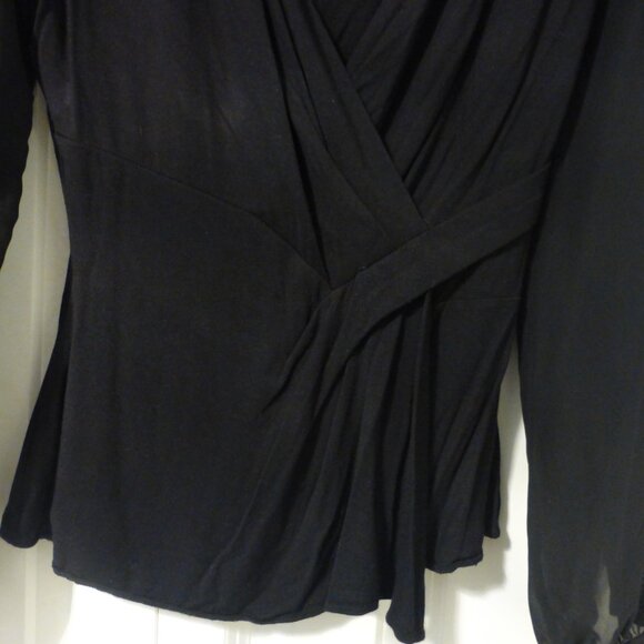LE CHATEAU black low cut long sleeve top with semi-sheer sleeves - Picture 4 of 7